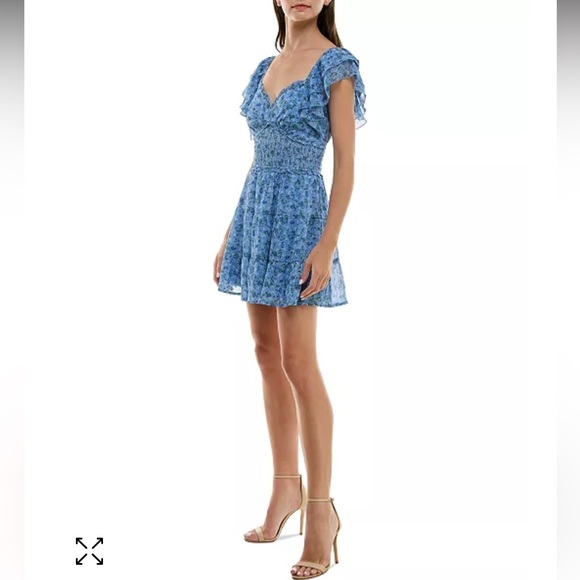 Trixxi Floral-Print Smocked-Waist Tiered Ruffled-Sleeve Dress Cottage Peasant L‎ - Picture 1 of 8